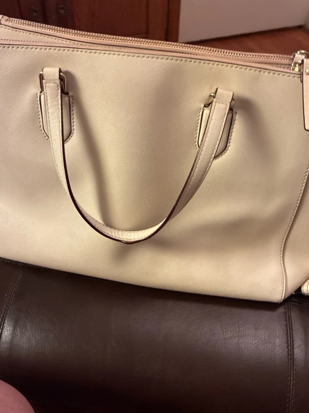 kate spade Cream Leather Crossbody Tote with Detachable Strap
